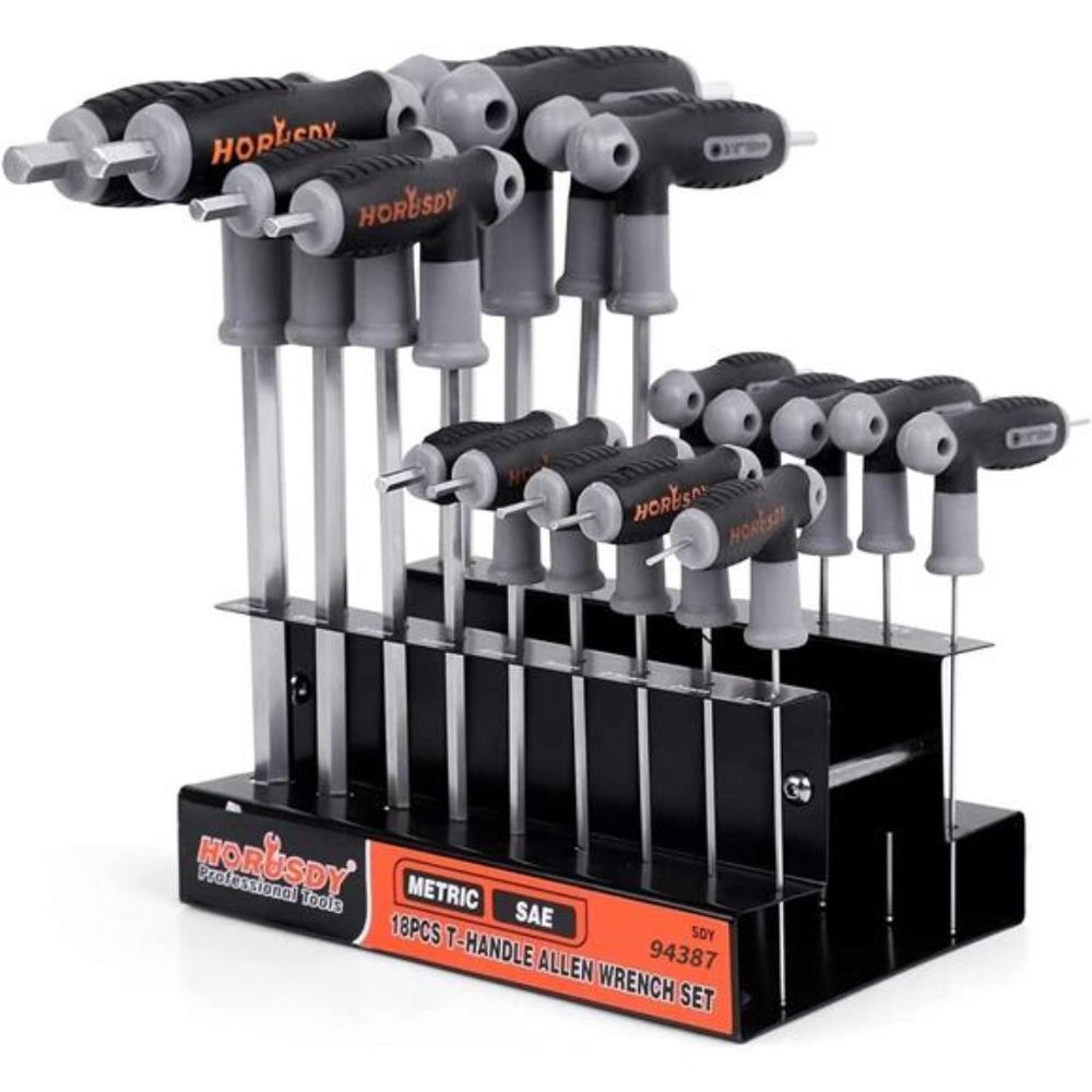 18-Piece T-Handle allen wrench set, Inch/Metric Long Arm Ball End Hex Key Wrench